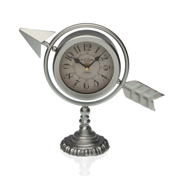 Table clock Versa Silver Complete arrow Metal (23 x 16 x 8 cm) Online Hot Sale